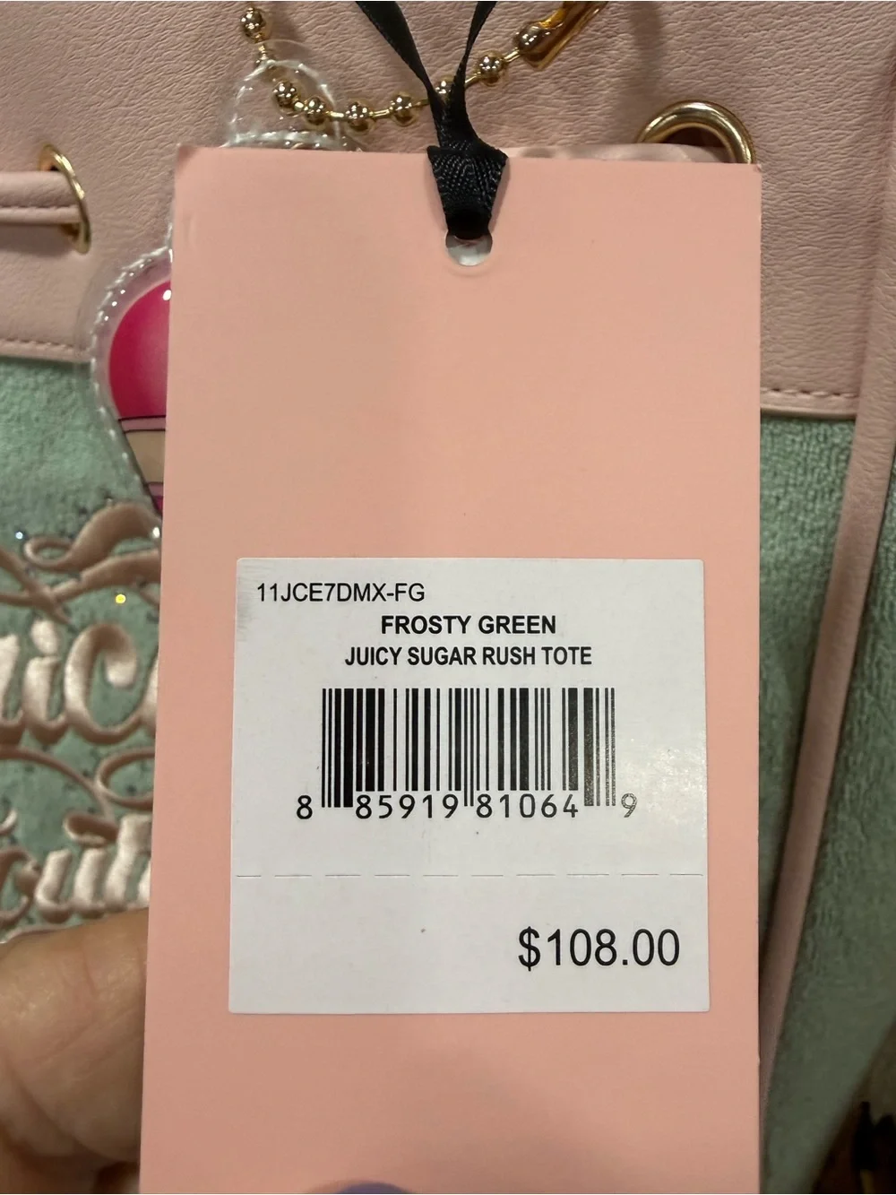 Juicy Couture Mint and Pink Tote with Ice Cream Charm